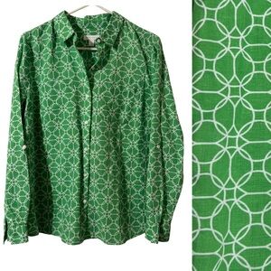 NEW Charter Club Button Up Long Sleeve Roll Tab Linen Cotton Shirt Top Blouse M